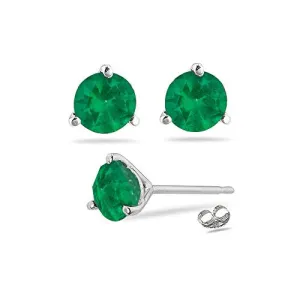 0.61-0.95 Cts of 5 mm AA Round Natural Emerald Stud Earrings in 14K White Gold