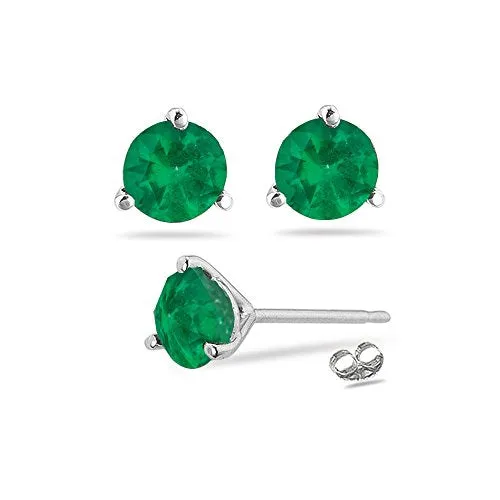 0.61-0.95 Cts of 5 mm AA Round Natural Emerald Stud Earrings in 14K White Gold