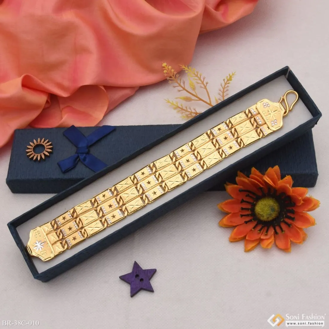1 Gram Gold Forming 3 Line Star Nawabi Sophisticated Design Bracelet - Style C010