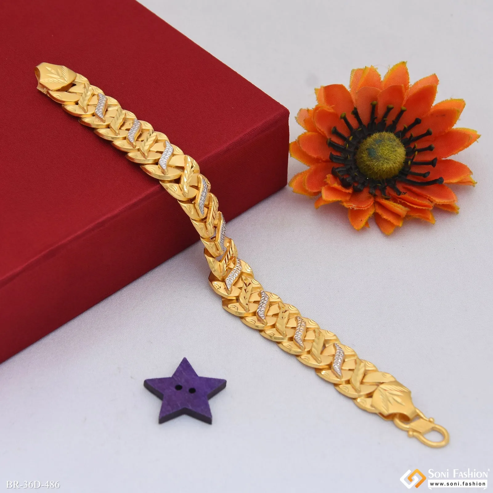 1 Gram Gold Plated Prominent Design Bracelet for Men - Style D486