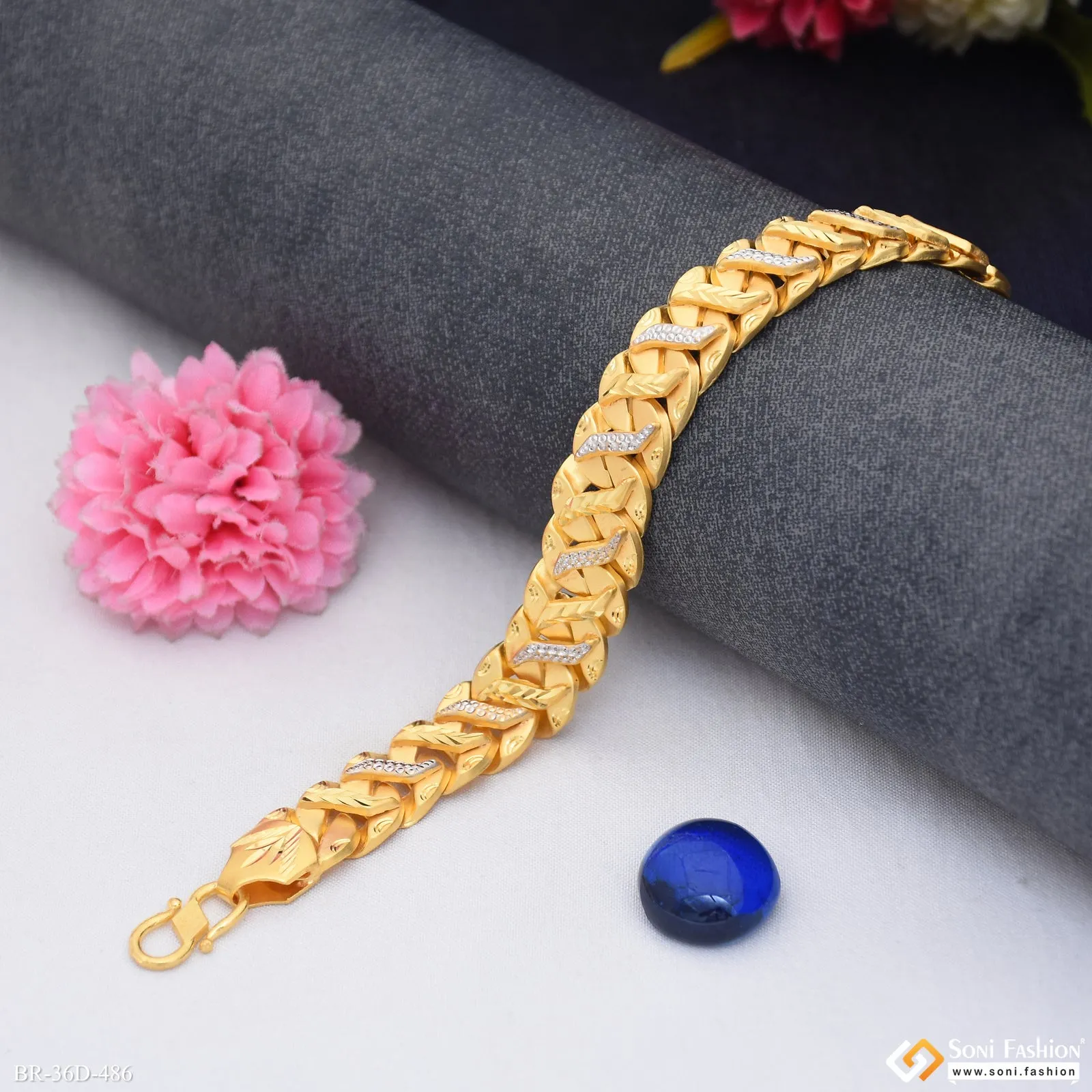 1 Gram Gold Plated Prominent Design Bracelet for Men - Style D486