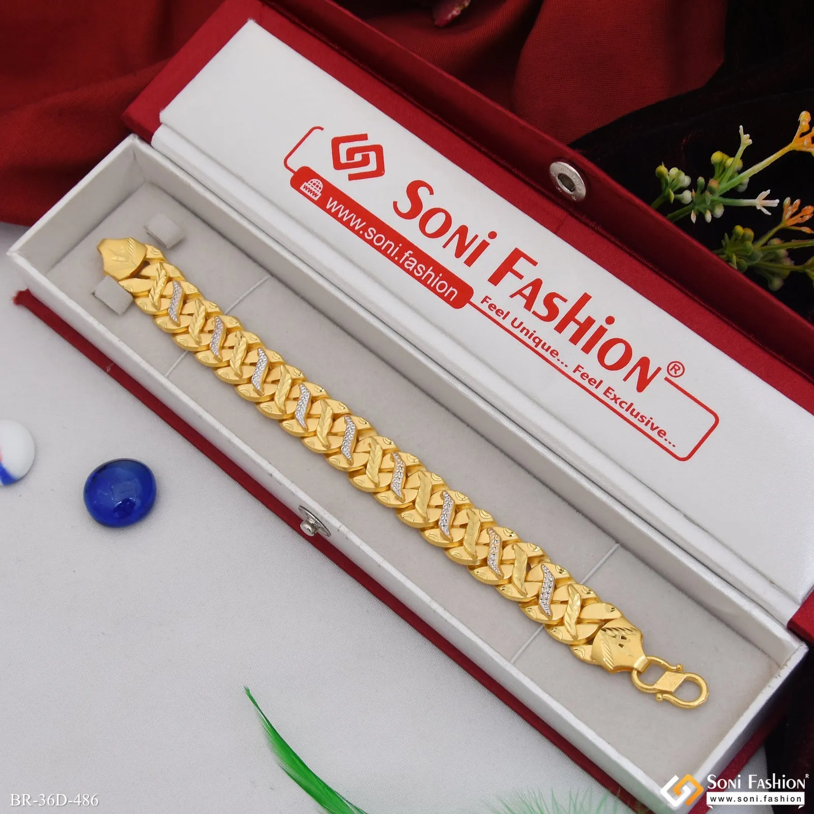 1 Gram Gold Plated Prominent Design Bracelet for Men - Style D486