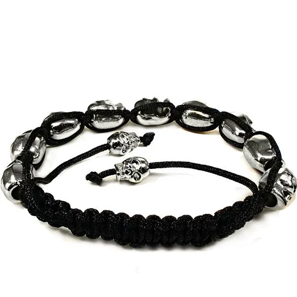 10MM 9 Silver Color Skulls Stone Bead Bracelet