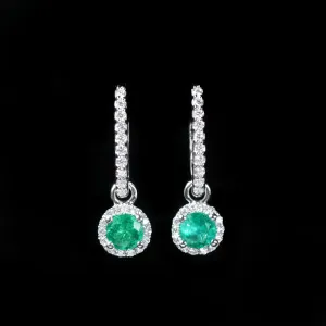 14K White Gold 0.54 CTW Emerald and Diamond Dangle Earrings
