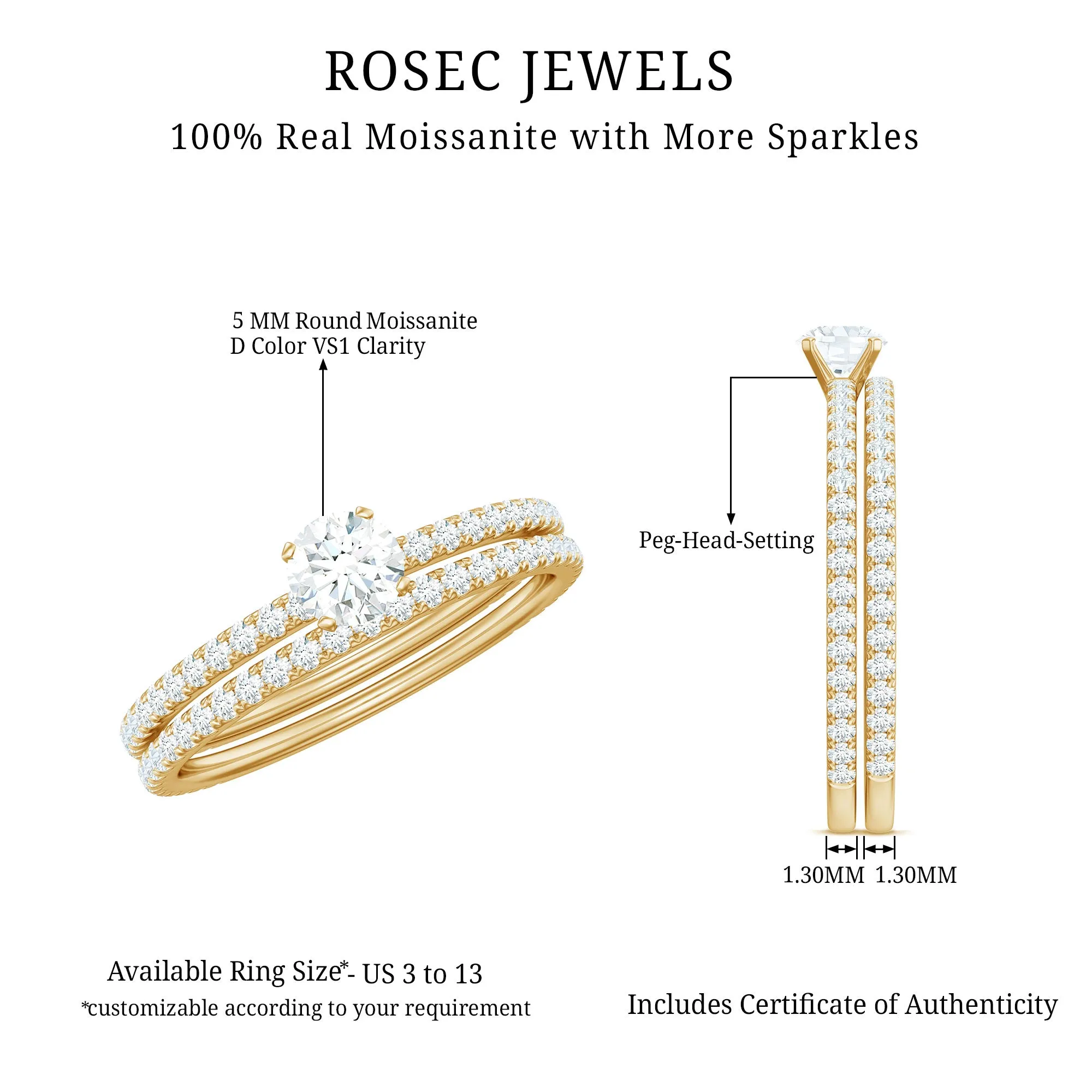 1.50 CT Minimal Round Moissanite Wedding Ring Set