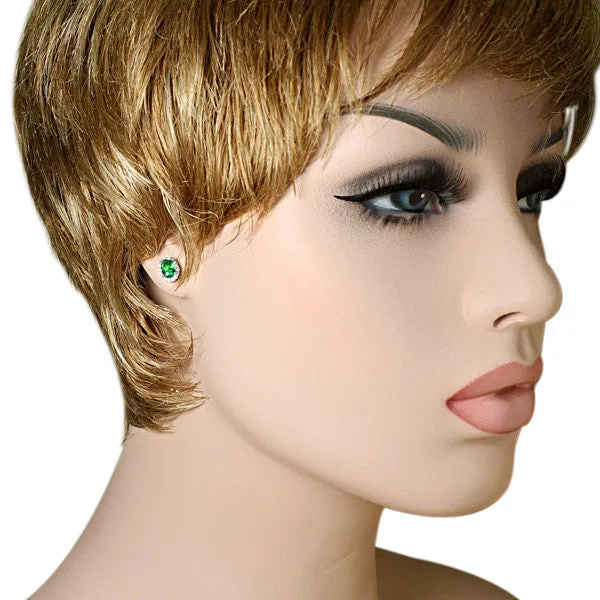 925 Sterling Silver Womens Girls Oval Emerald-Tone Green White CZ Stud Earrings