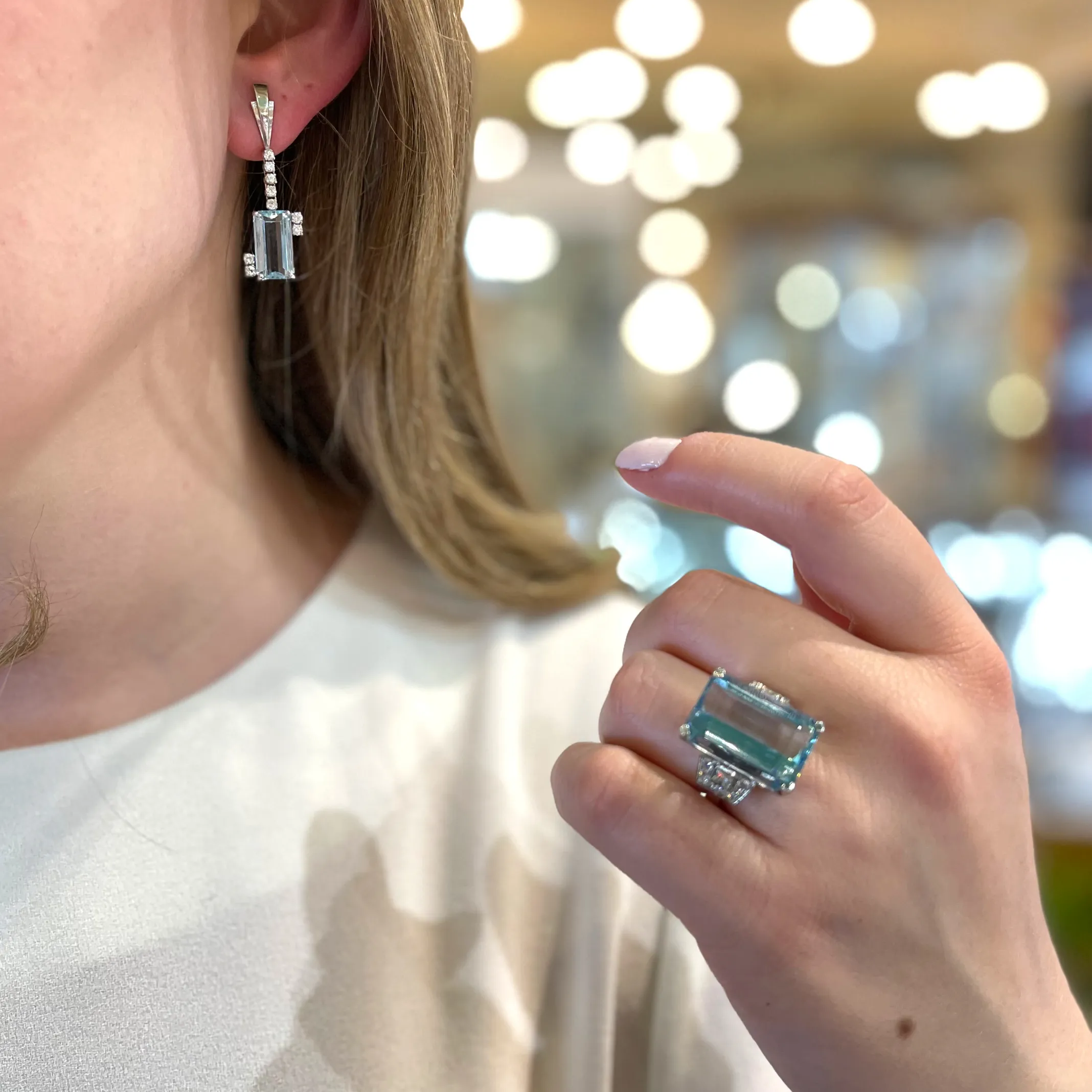 9.5 CT Aquamarine and 0.36 CT Diamond 18K White Gold Earrings