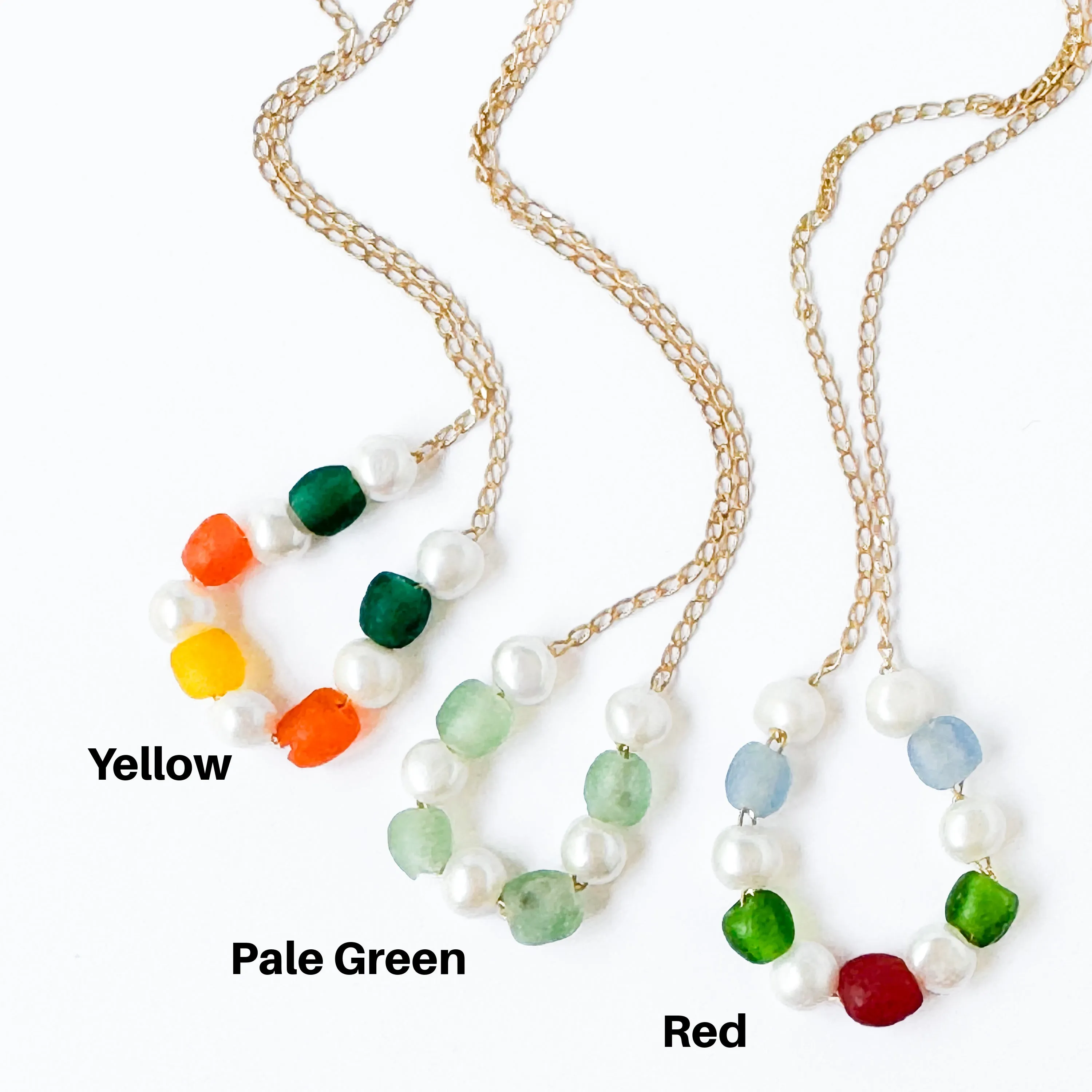 Adjustable Recycled Beads and Freshwater Pearls Necklace - WS