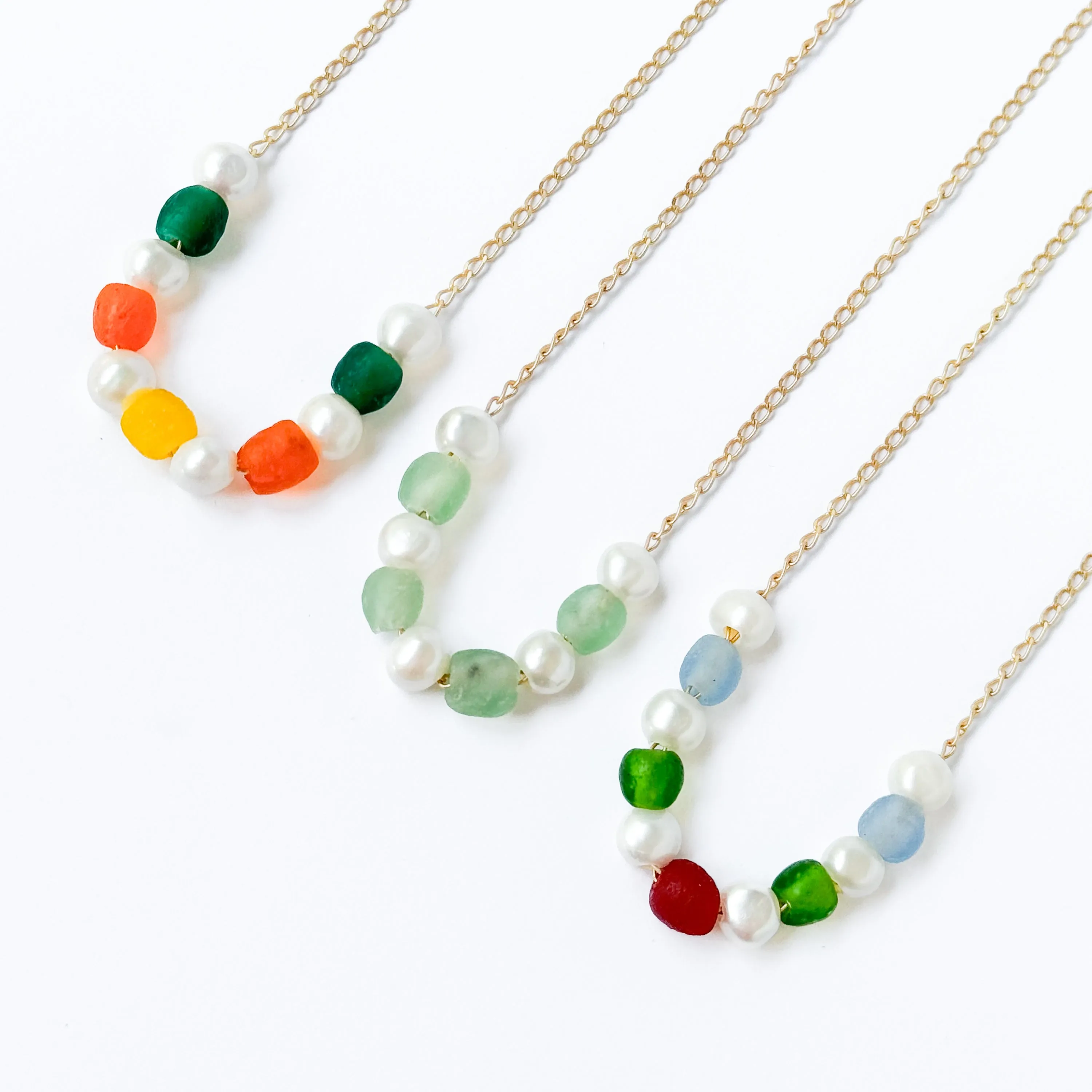 Adjustable Recycled Beads and Freshwater Pearls Necklace - WS
