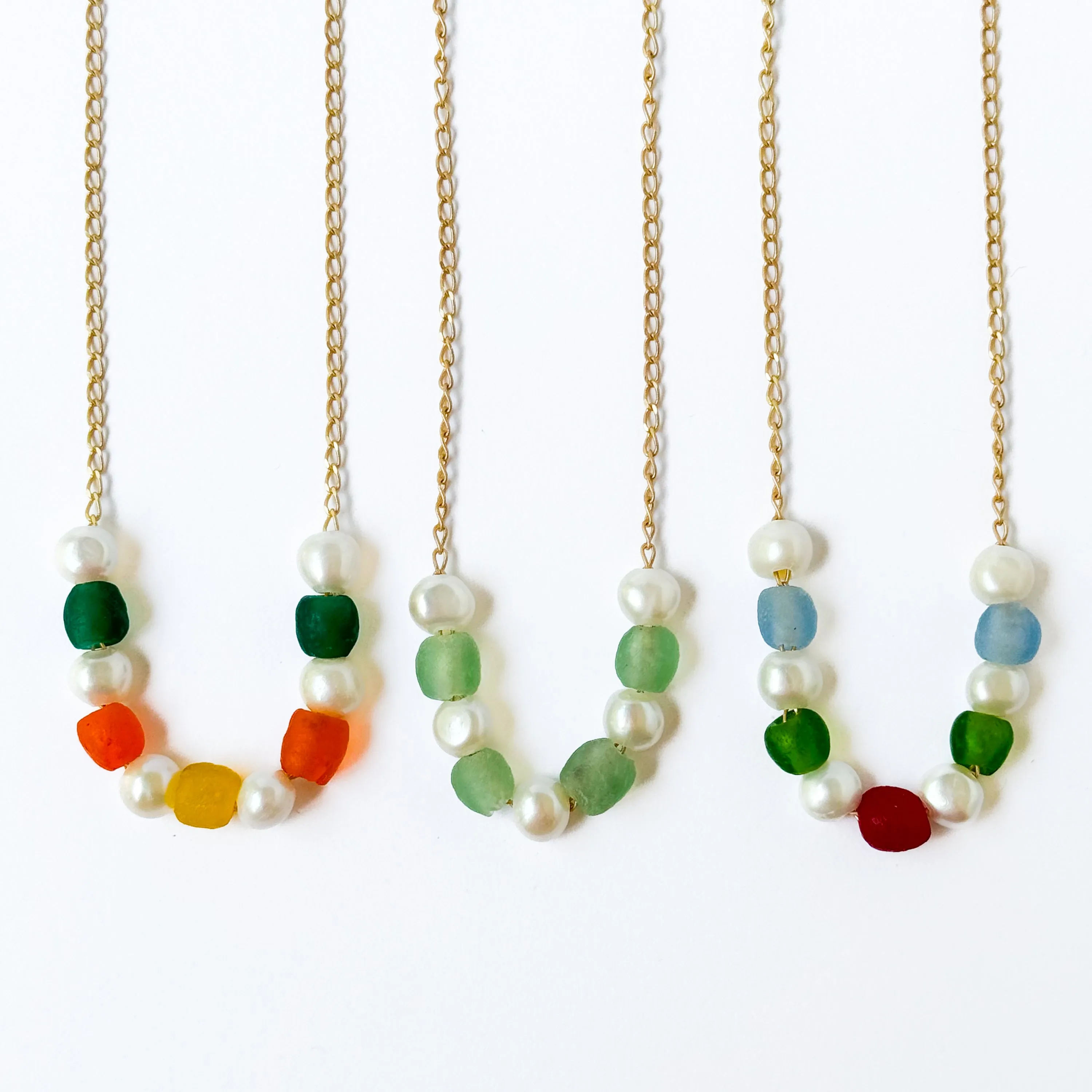 Adjustable Recycled Beads and Freshwater Pearls Necklace - WS
