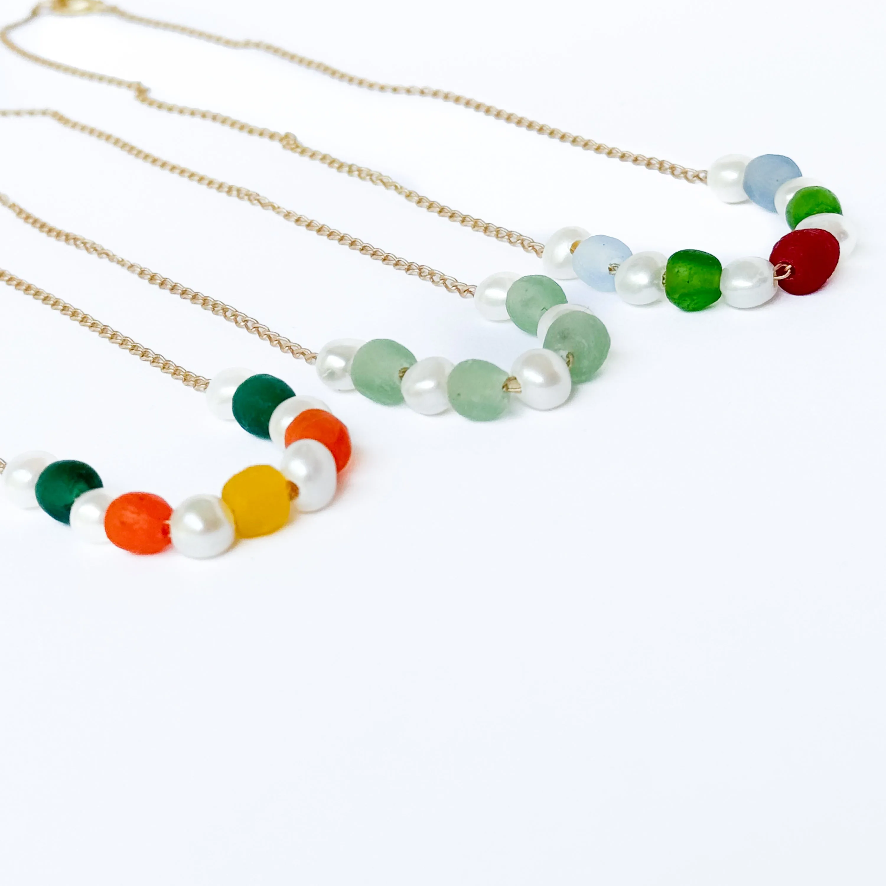 Adjustable Recycled Beads and Freshwater Pearls Necklace - WS