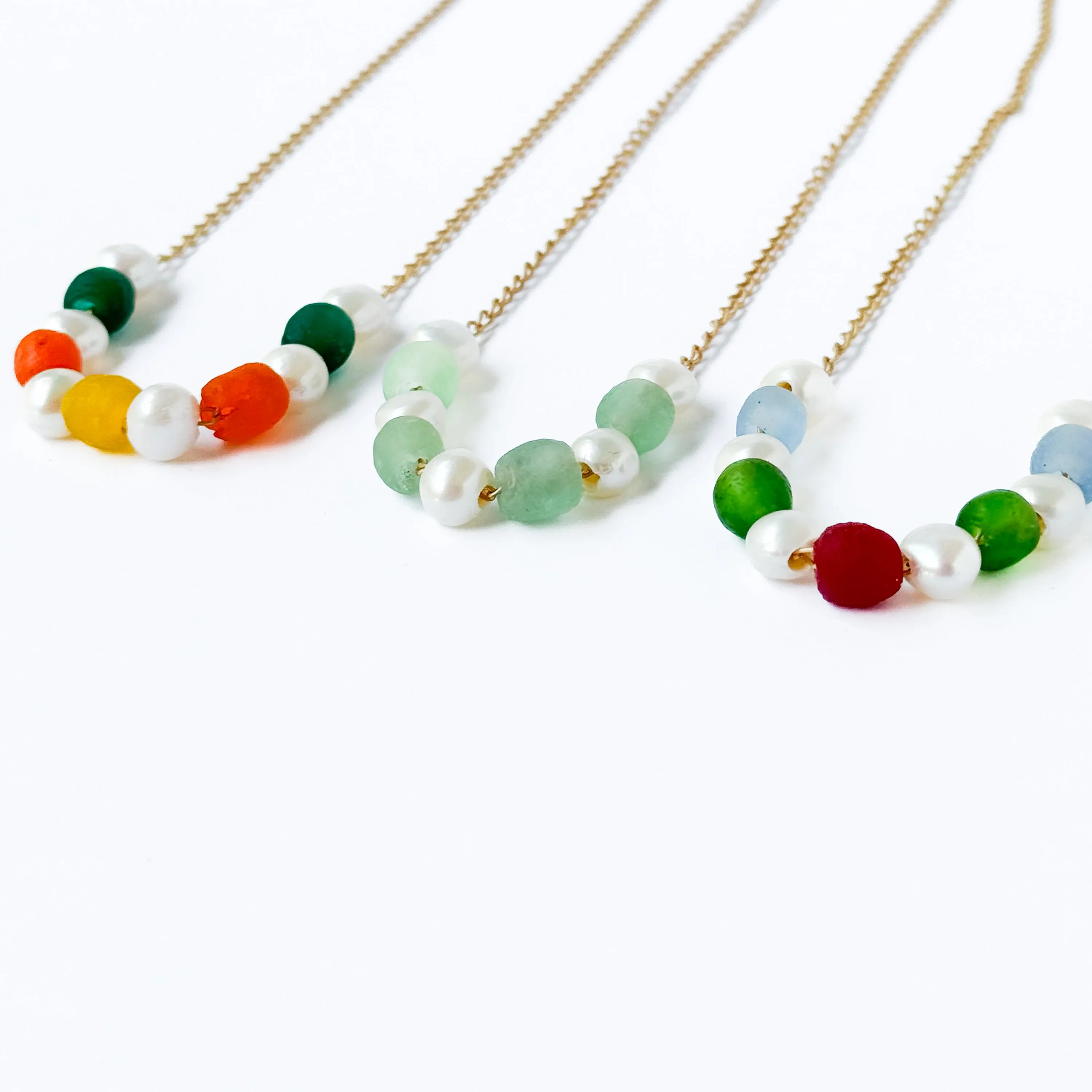 Adjustable Recycled Beads and Freshwater Pearls Necklace - WS