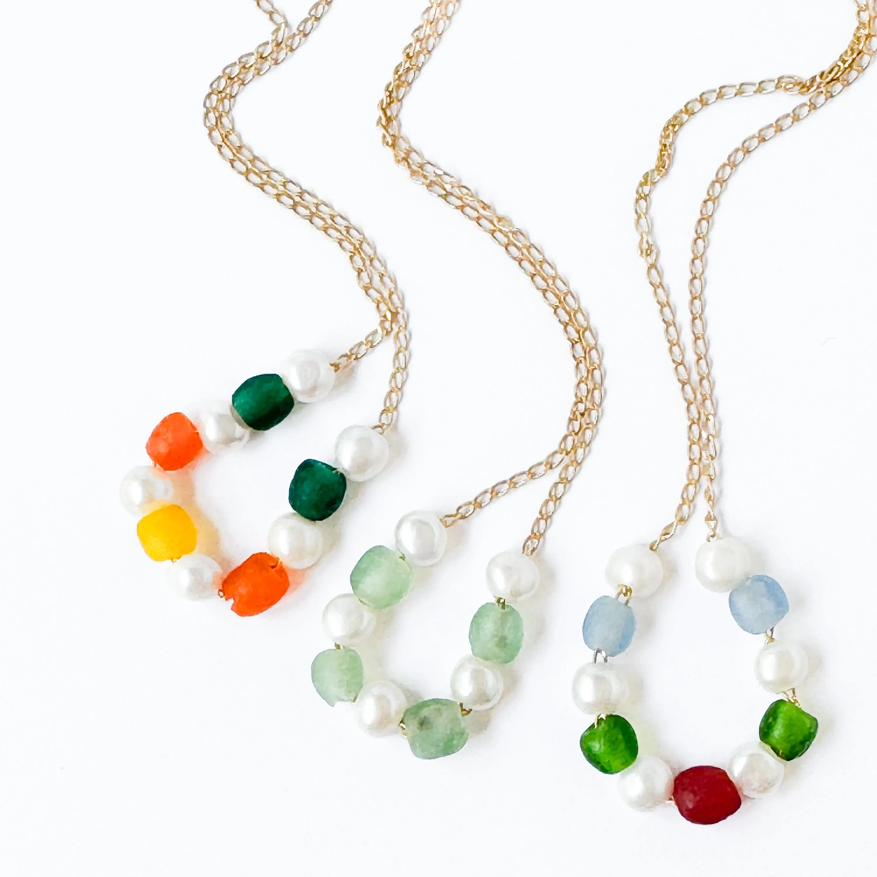 Adjustable Recycled Beads and Freshwater Pearls Necklace - WS