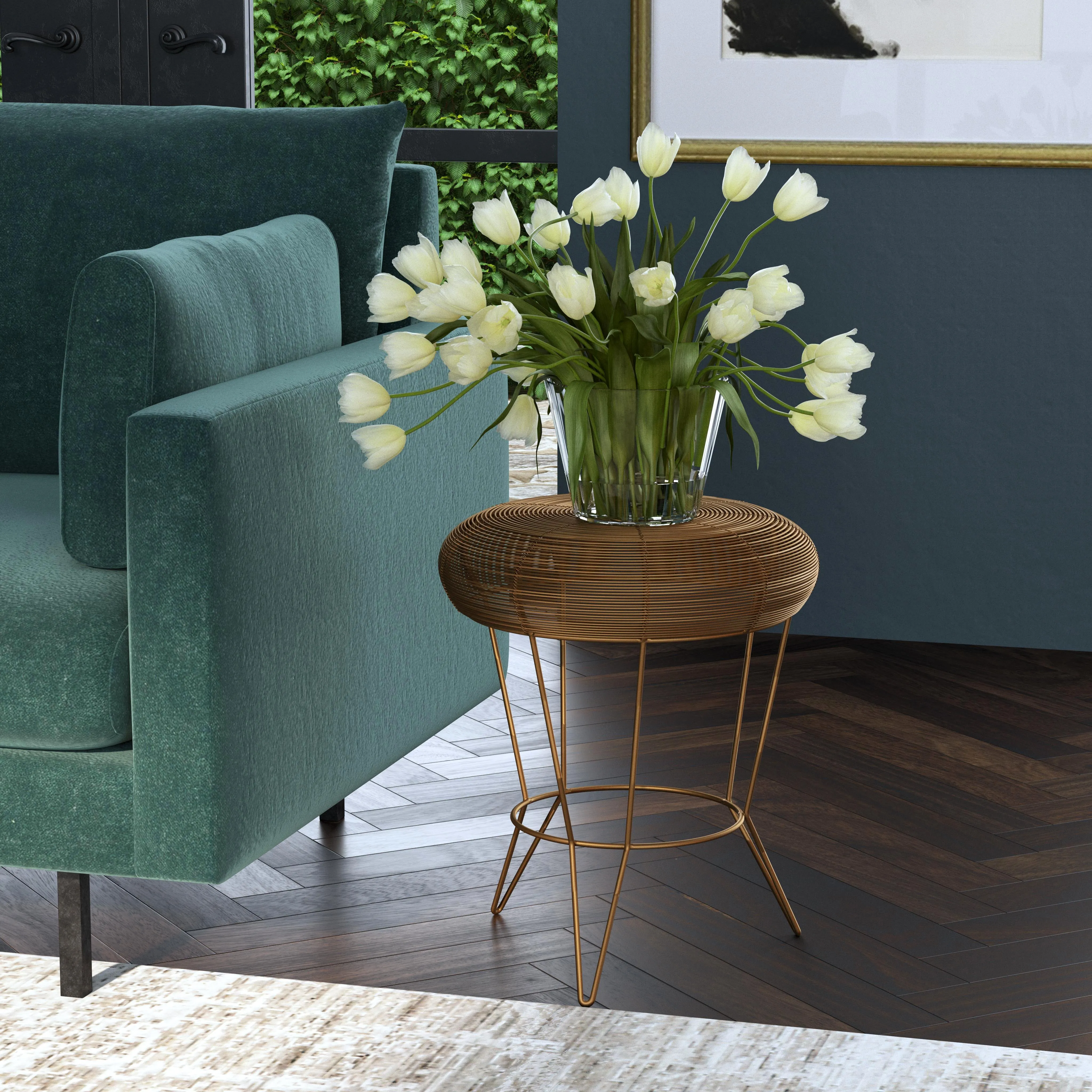 Allen Decorative Wire Side Table in Antique Gold  5633226