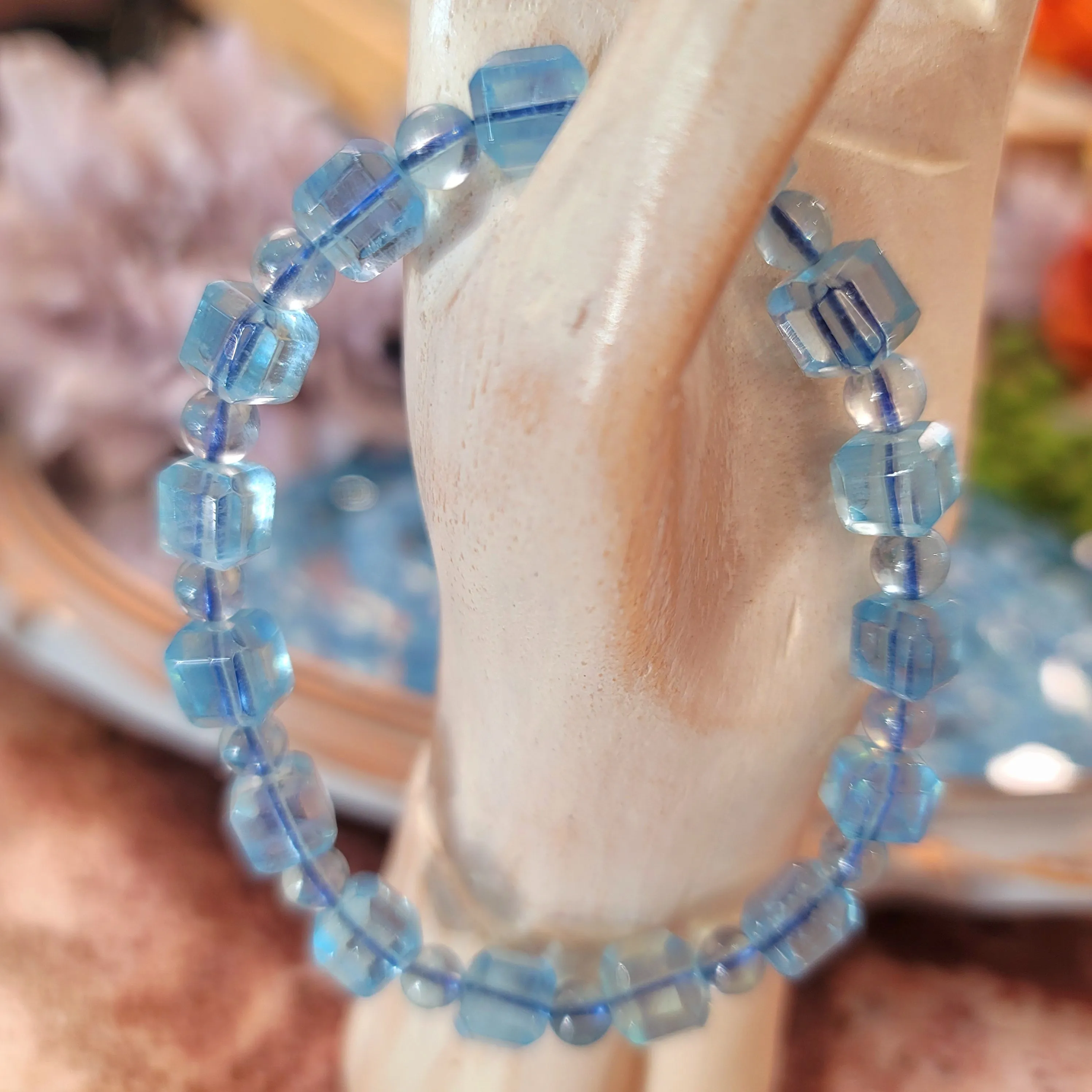 Aquamarine Cube Bracelet for Calm Communication