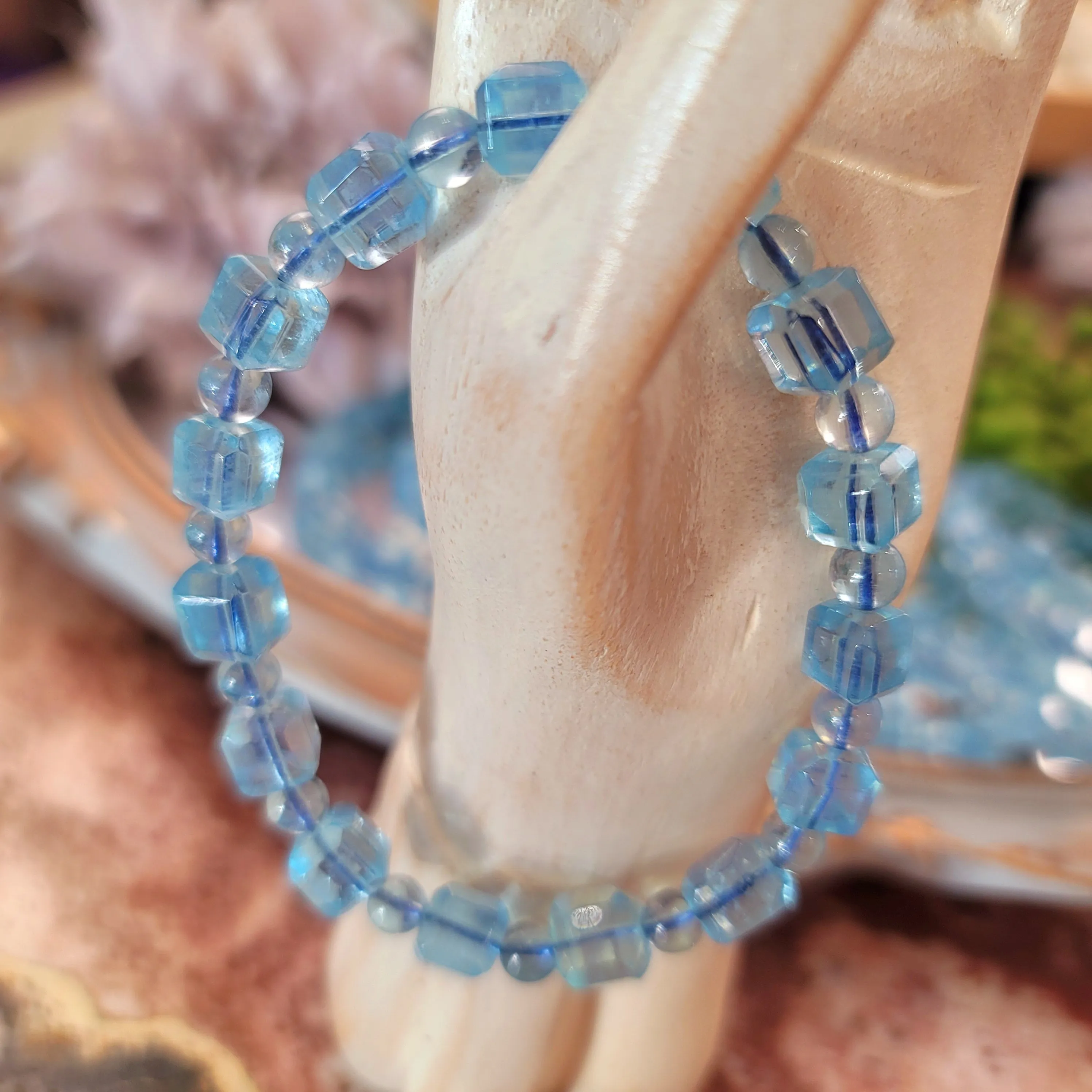 Aquamarine Cube Bracelet for Calm Communication