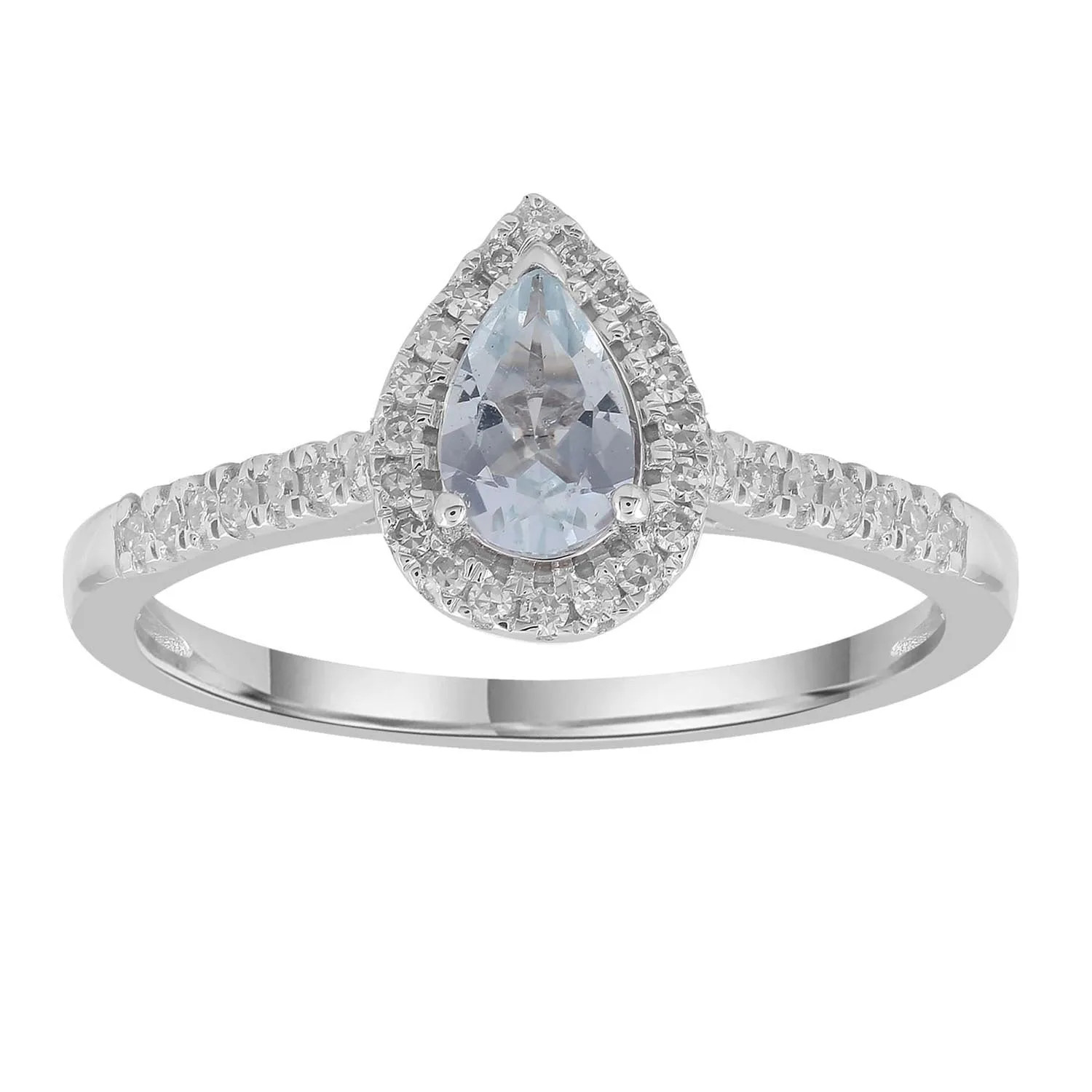 Aquamarine Ring With 0.15Ct Diamonds In 9Ct White Gold