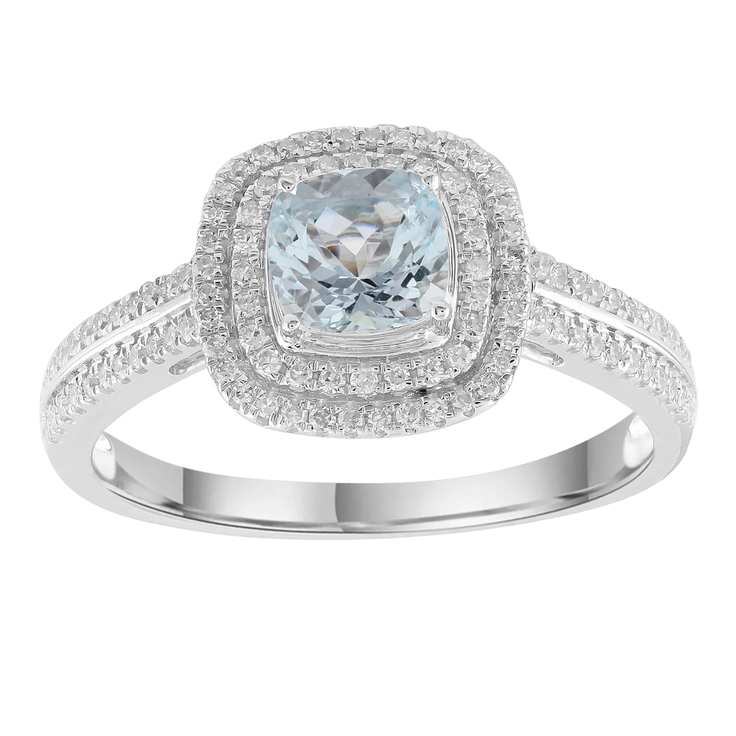Aquamarine Ring With 0.33Ct Diamonds In 9Ct White Gold