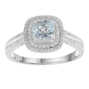 Aquamarine Ring With 0.33Ct Diamonds In 9Ct White Gold