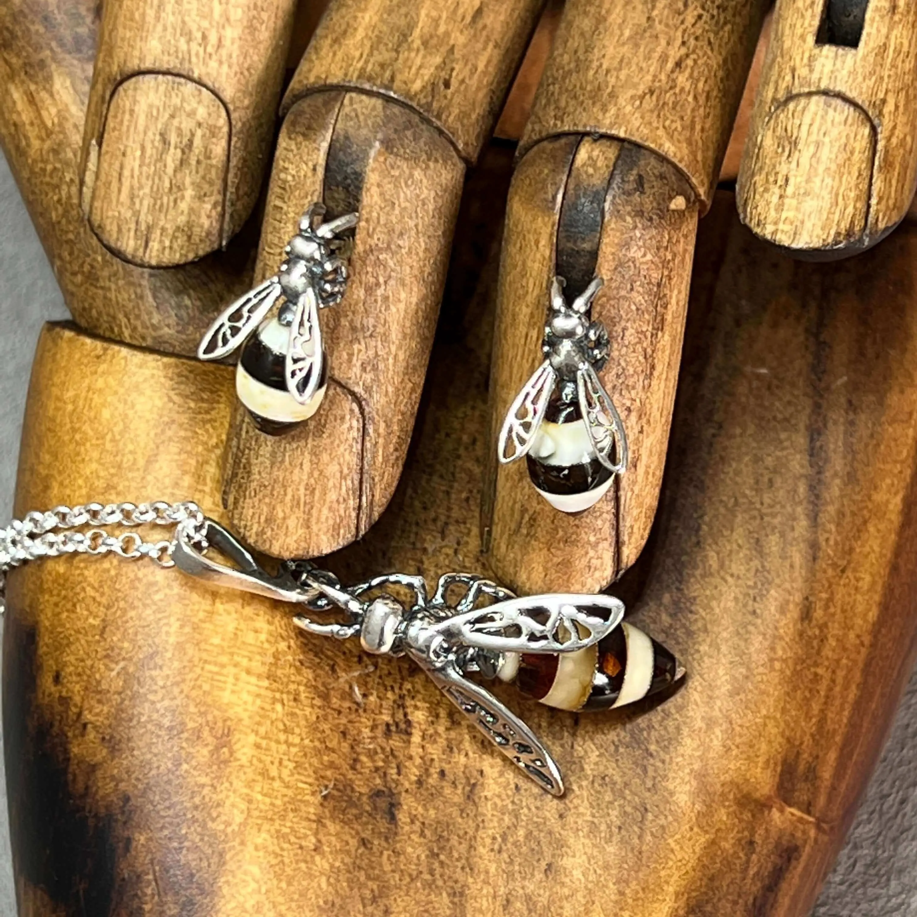 Baltic Amber Medium Bee Sterling Silver Pendant
