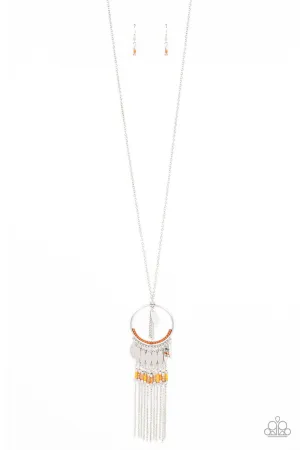 Dancing Dreamcatcher - Orange Necklace - Paparazzi Accessories