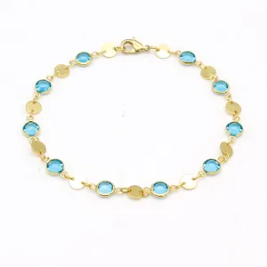 GOLD PLATED 18K HIGH POLISH FINISH AQUAMARINE CRYSTAL ANKLE