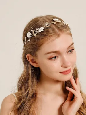 Gyldent Hårsmykke - Hårbånd (Diadem) med Blomster & Perler