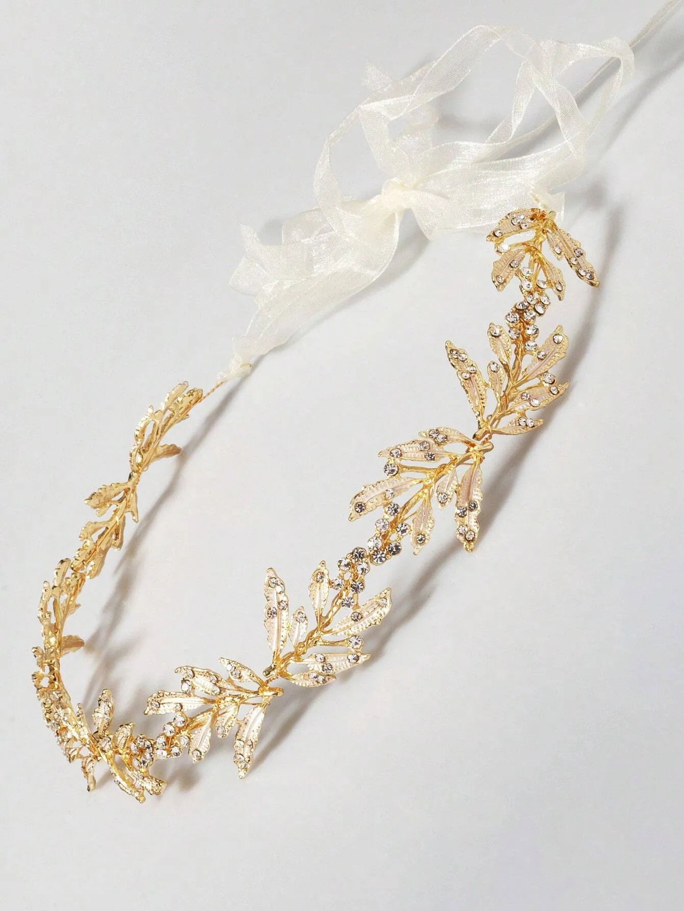Gyldent Hårsmykke - Krystal-Hårbånd (Diadem) med Blade