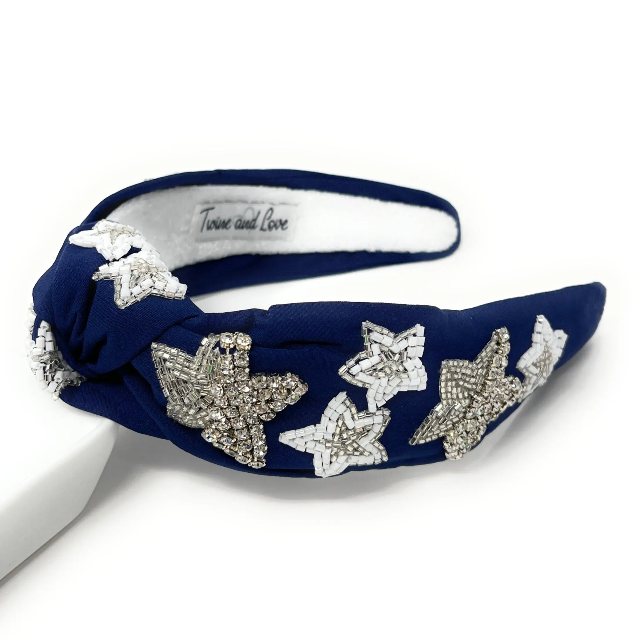 Hand Beaded Stars Blue Knot Headband