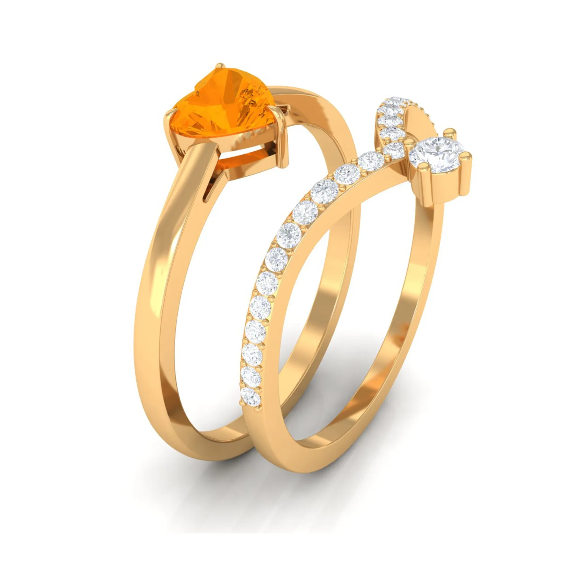 Heart Fire Opal and Diamond Ring Set