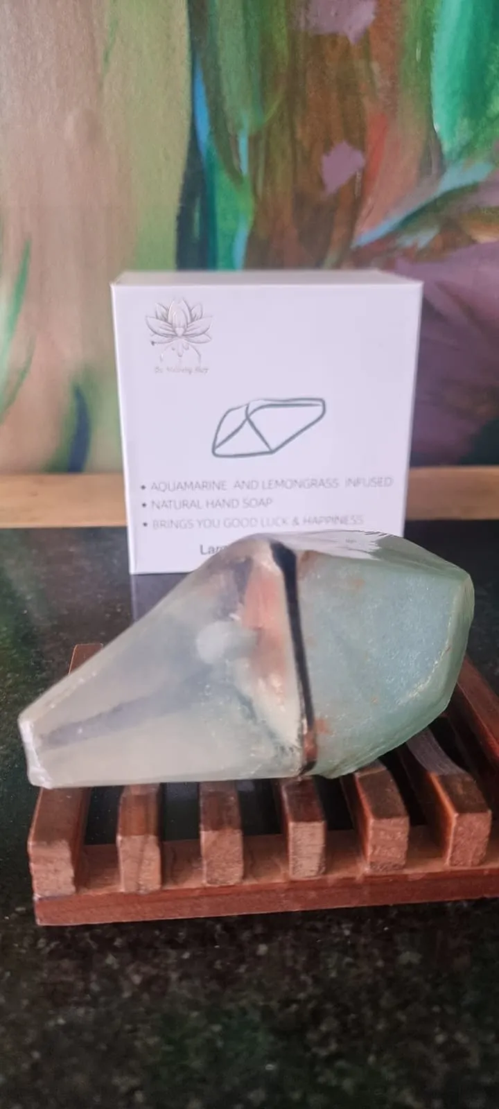 Large Vegan Aquamarine Mermaid Crystal Healing Soap, bracelet, in a Luxury box plus a FREE Bamboo Dish Best Spiritual Gift