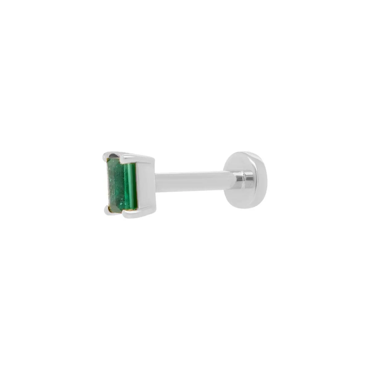 Mini Baguette Emerald Threaded Flat Back Earring | .5GMS .10CT | Single