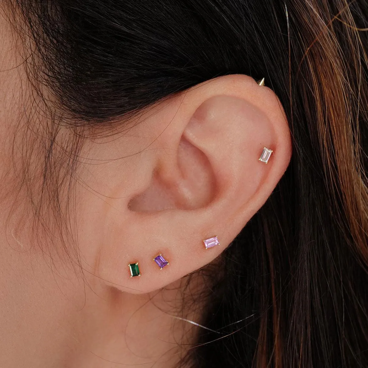 Mini Baguette Emerald Threaded Flat Back Earring | .5GMS .10CT | Single