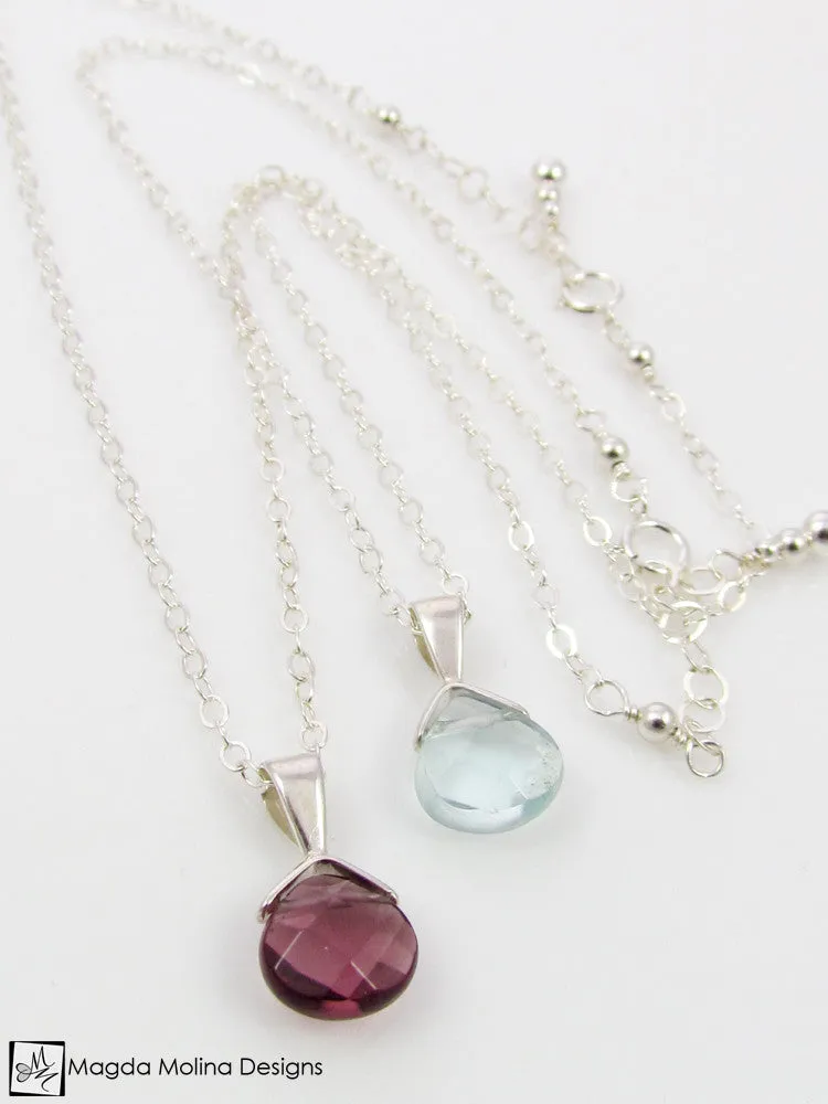 Mini Goddess (children) Simple Quartz Drop on Silver Necklace