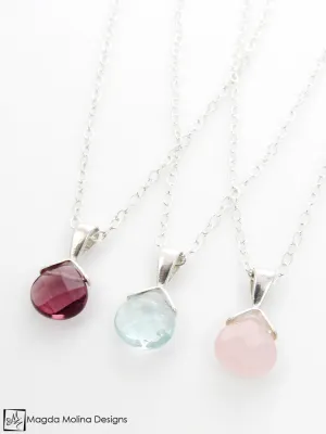 Mini Goddess (children) Simple Quartz Drop on Silver Necklace