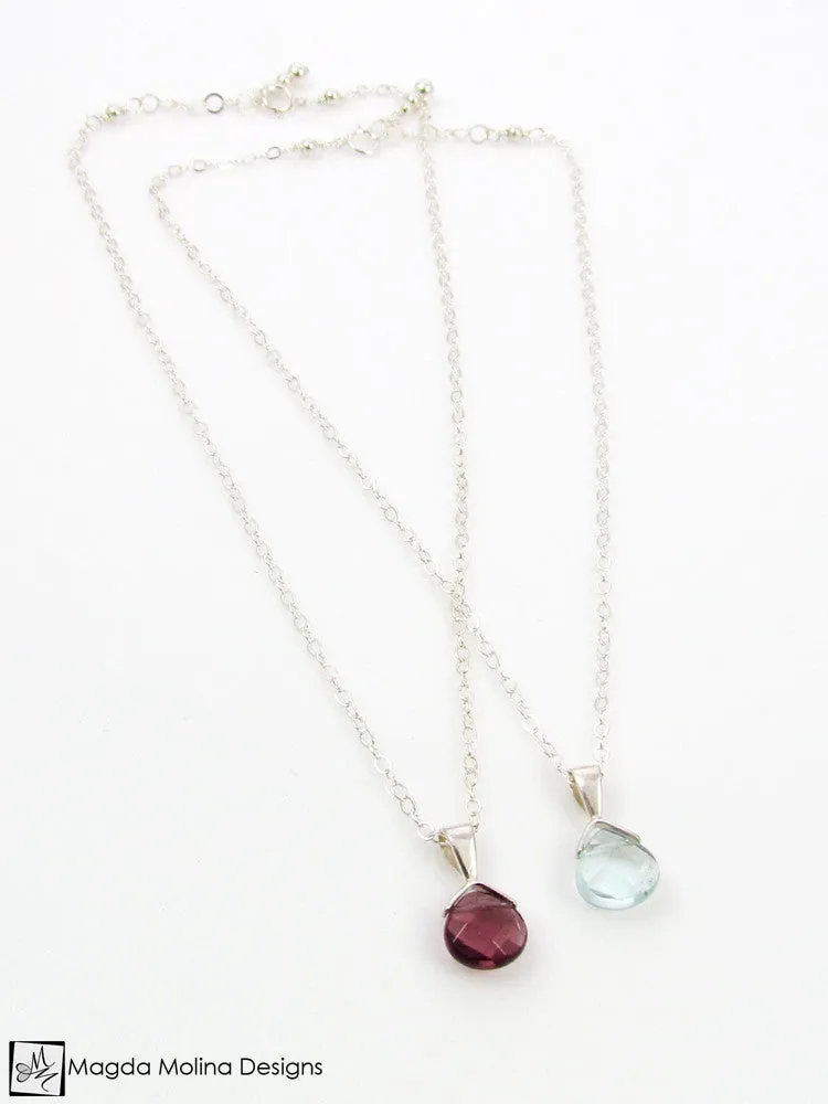 Mini Goddess (children) Simple Quartz Drop on Silver Necklace