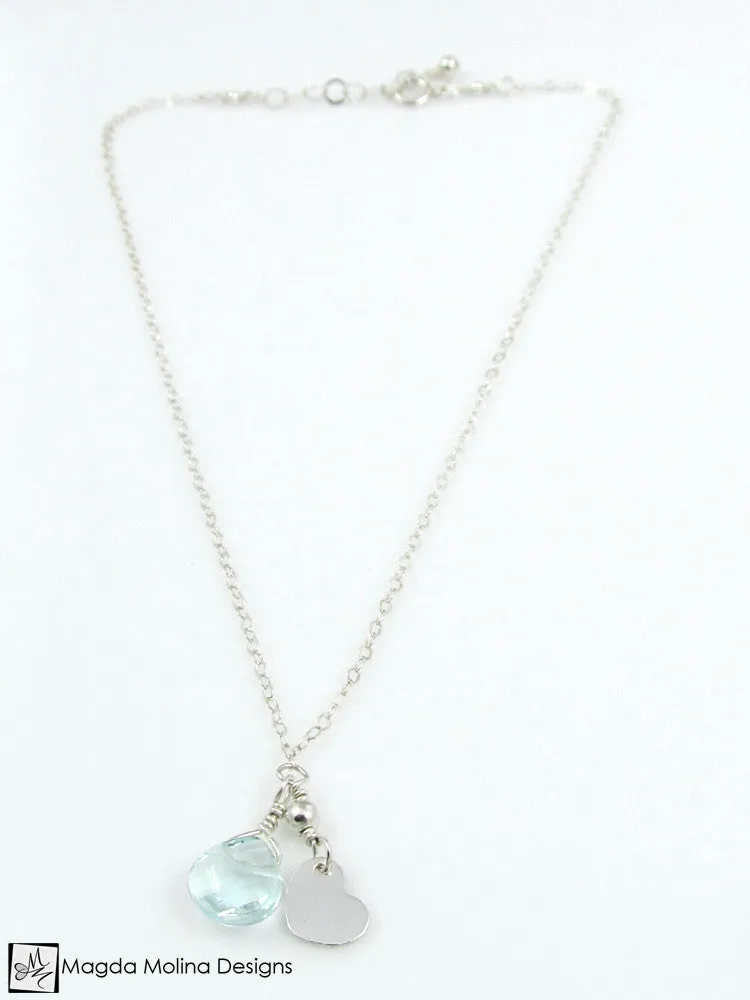 Mini Goddess (children) Tiny Heart Charm Necklace With Quartz Drop