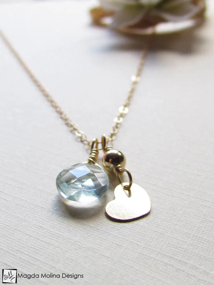 Mini Goddess (children) Tiny Heart Charm Necklace With Quartz Drop