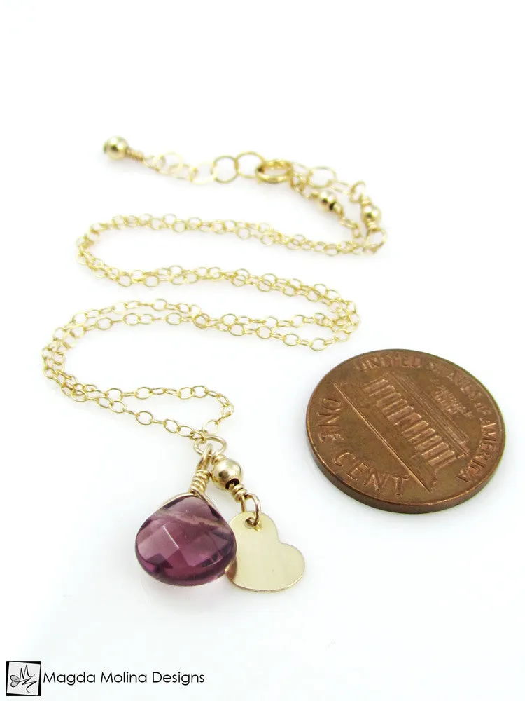 Mini Goddess (children) Tiny Heart Charm Necklace With Quartz Drop