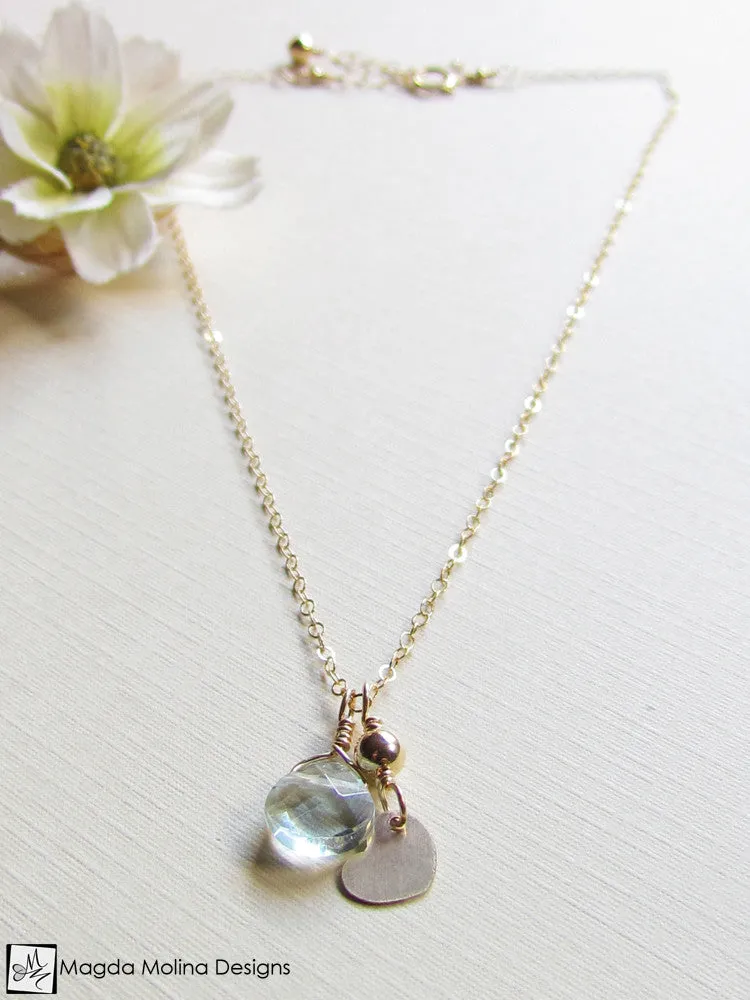 Mini Goddess (children) Tiny Heart Charm Necklace With Quartz Drop