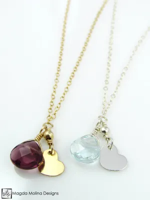 Mini Goddess (children) Tiny Heart Charm Necklace With Quartz Drop