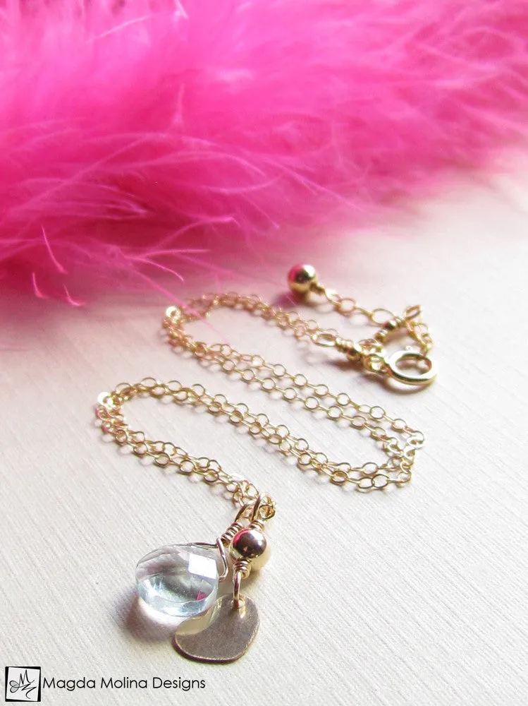 Mini Goddess (children) Tiny Heart Charm Necklace With Quartz Drop