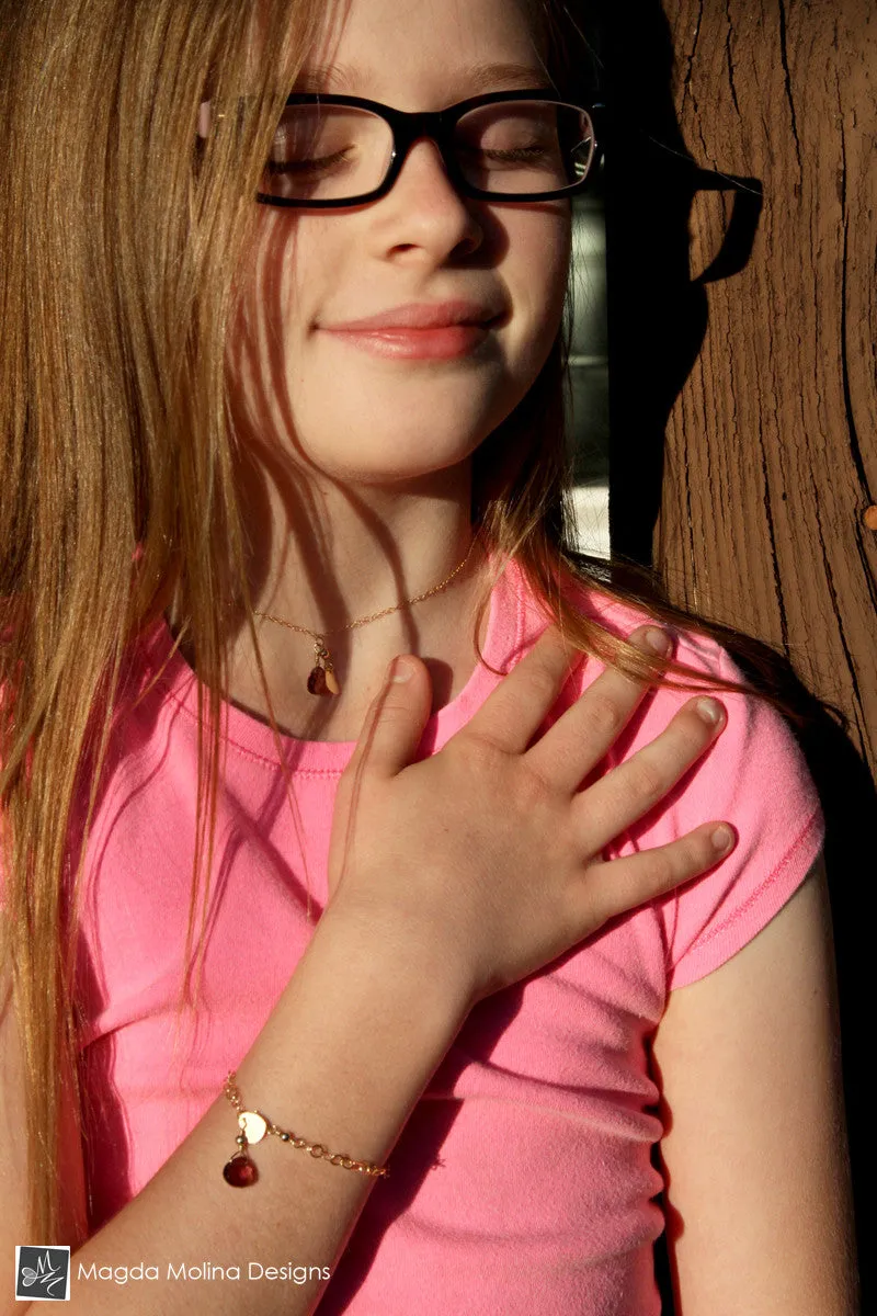 Mini Goddess (children) Tiny Heart Charm Necklace With Quartz Drop