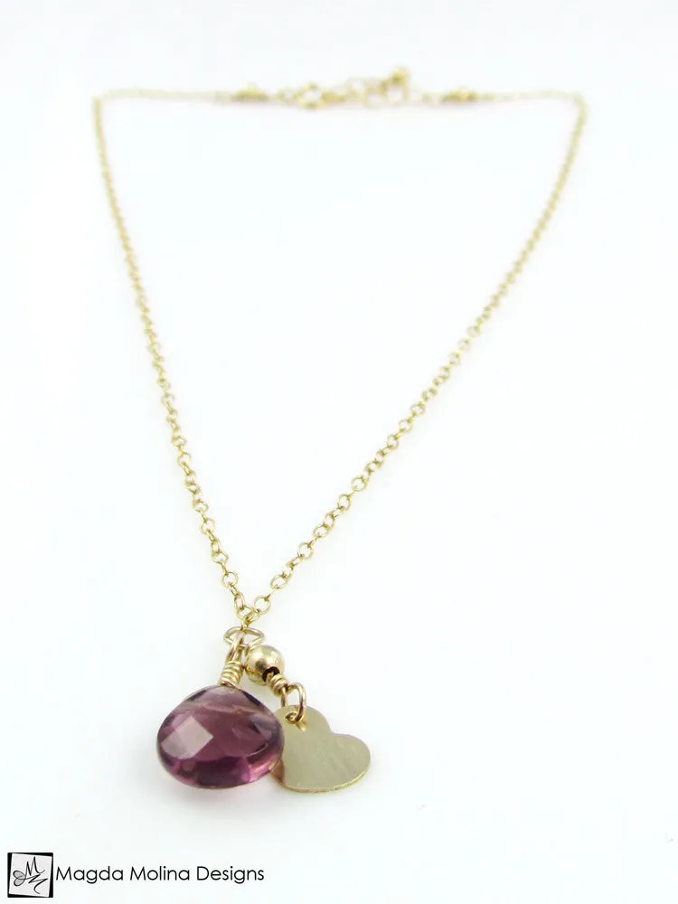 Mini Goddess (children) Tiny Heart Charm Necklace With Quartz Drop