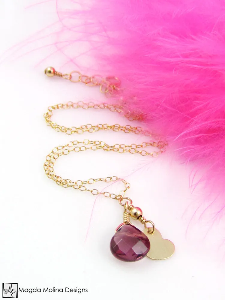Mini Goddess (children) Tiny Heart Charm Necklace With Quartz Drop