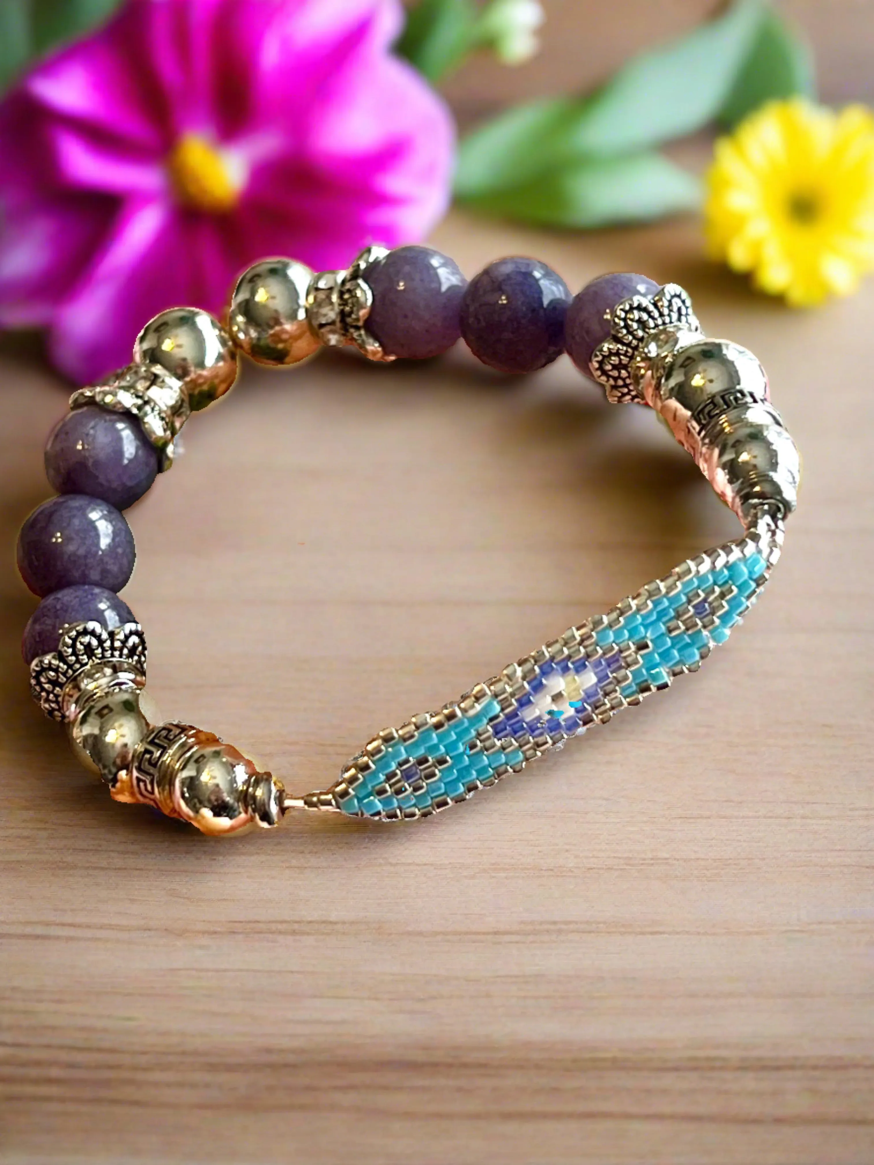 Mocs N More Totem Bracelets - Beaded Purple Aqua Marine