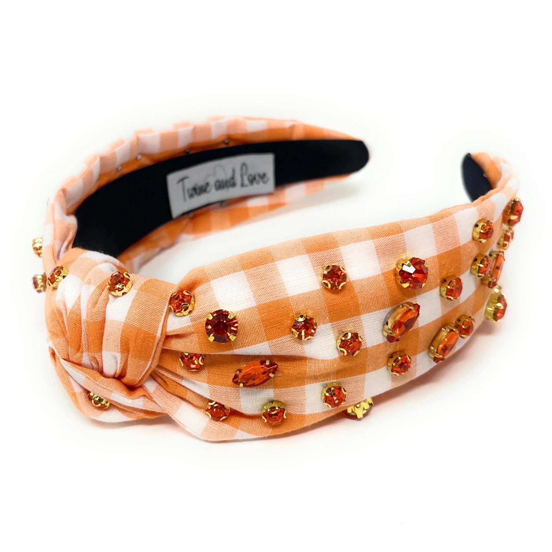 Orange Gingham Jeweled Knot Headband
