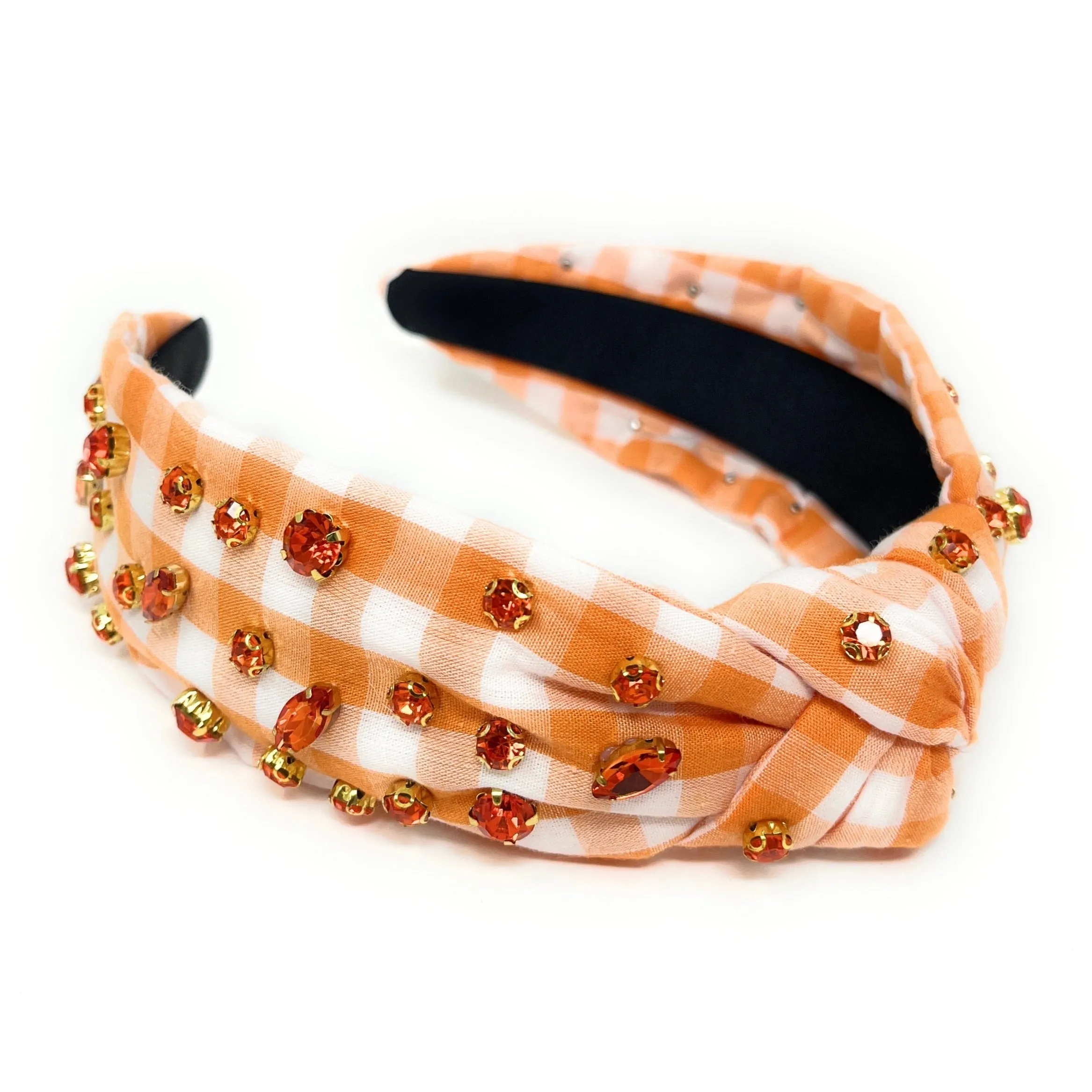 Orange Gingham Jeweled Knot Headband