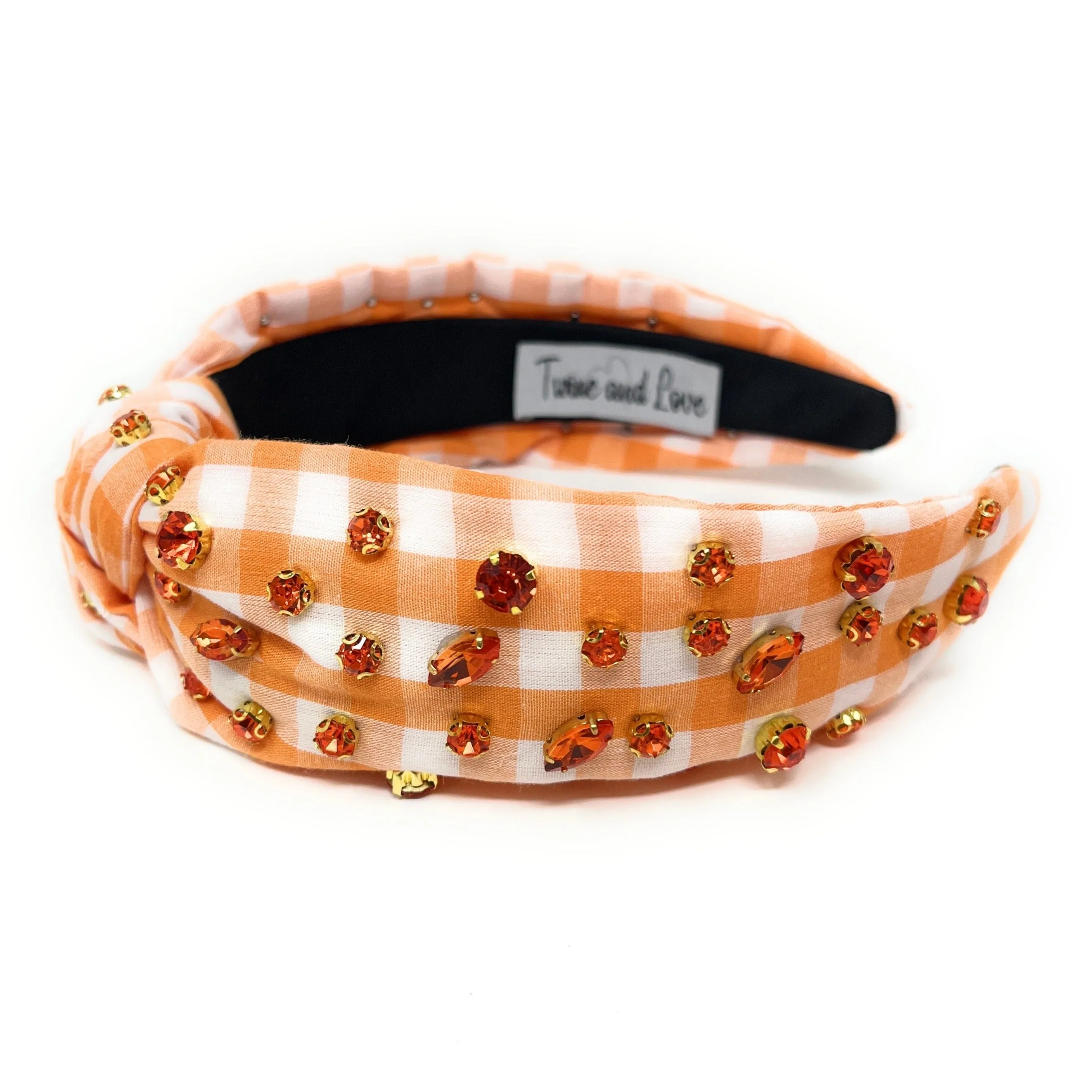 Orange Gingham Jeweled Knot Headband