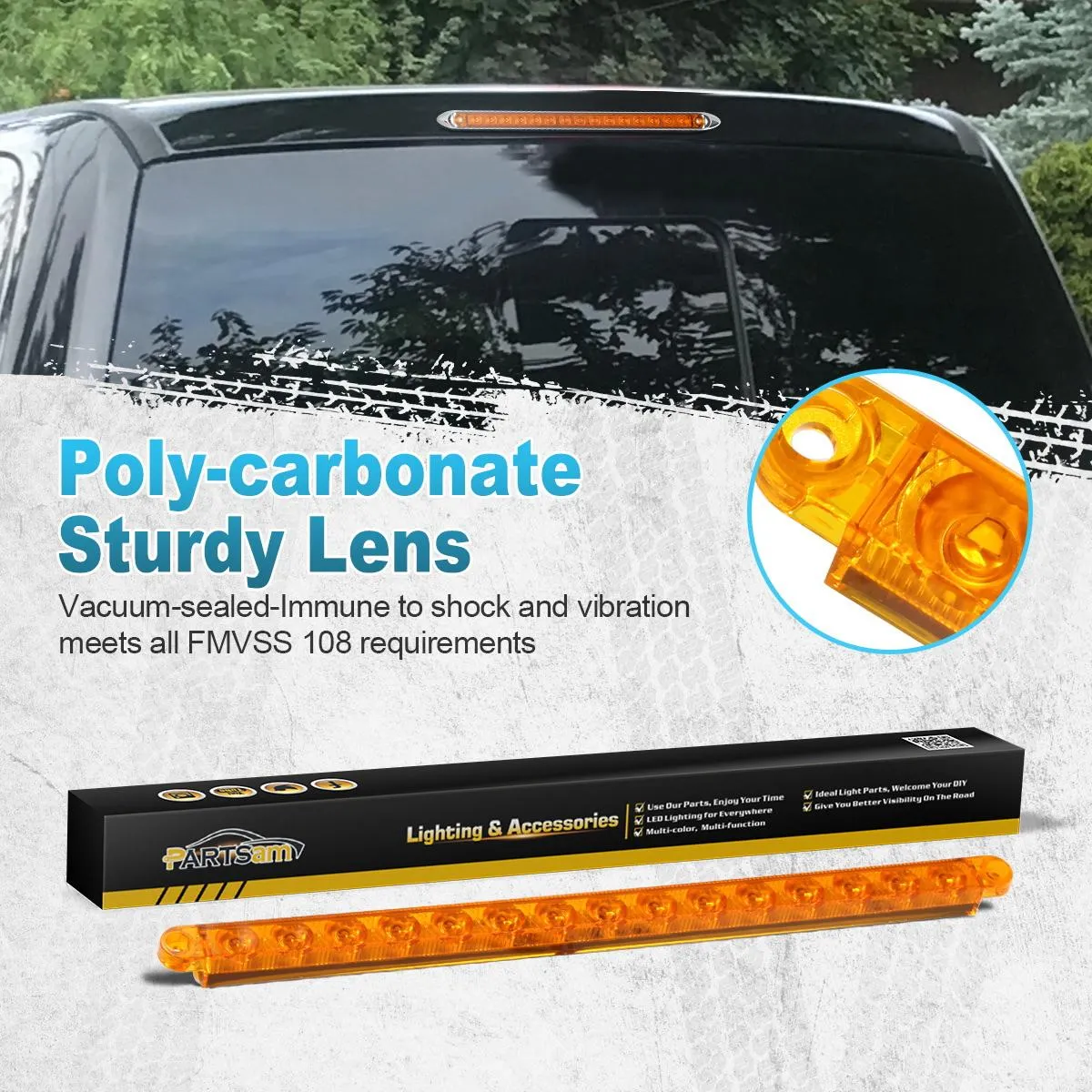 Partsam 2Pcs 12inch Amber Led LED Strip Bar P/T/C Parking Turn Signal Clearance Light Bar 15-2835-SMD Waterproof Sealed Thin 12 Inch Amber LED Turn Signal Light Bar Flush Mount Headlight Bezel Light Bar